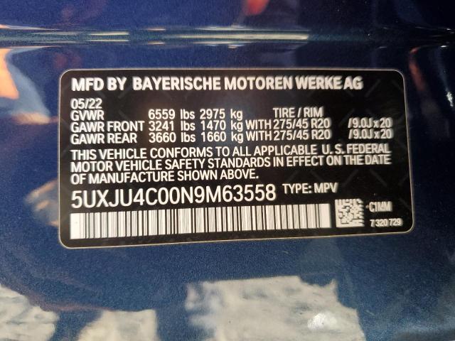 5UXJU4C00N9M63558 - 2022 BMW X5 M50I BLUE photo 13