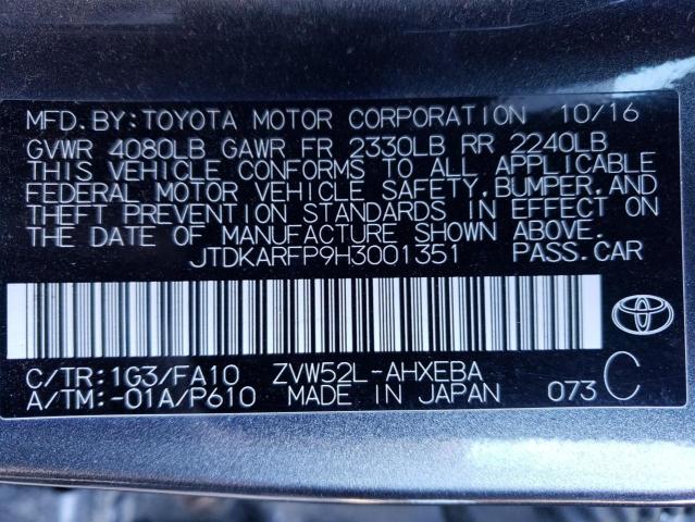 JTDKARFP9H3001351 - 2017 TOYOTA PRIUS PRIM 灰色 照片 12