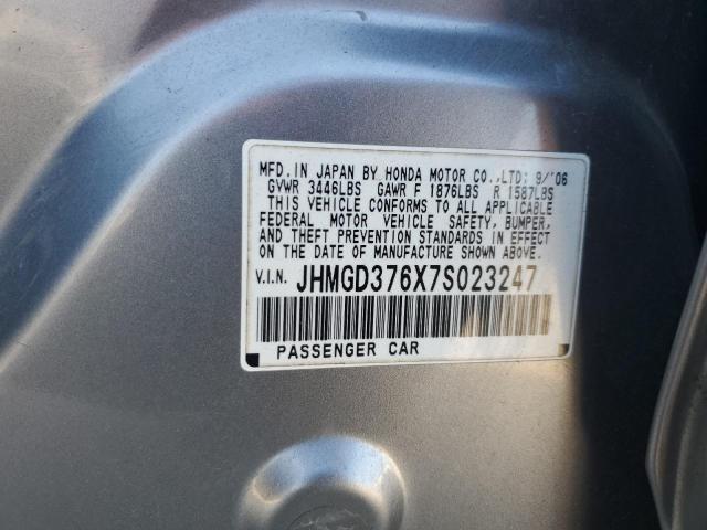 JHMGD376X7S023247 - 2007 HONDA FIT S ვერცხლისფერი ფოტო 13