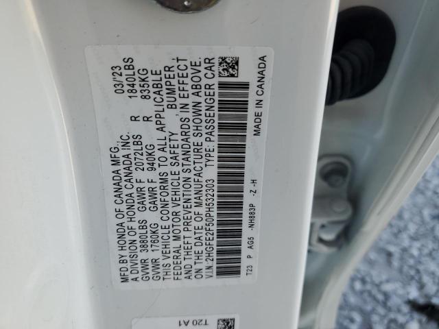 2HGFE2F50PH532303 - 2023 HONDA CIVIC SPORT 白色 照片 12