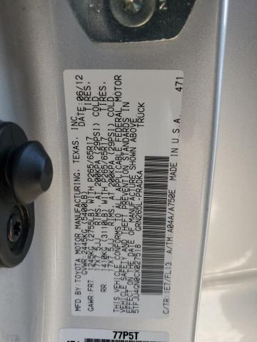 5TFJU4GN0CX027518 - 2012 TOYOTA TACOMA DOUBLE CAB PRERUNNER SILVER photo 12