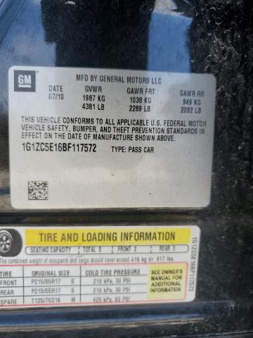 1G1ZC5E16BF117572 - 2011 CHEVROLET MALIBU 1LT 黑色 照片 12