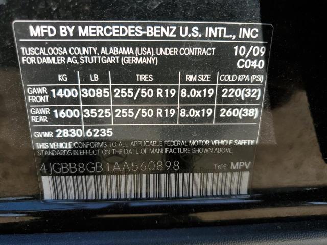 4JGBB8GB1AA560898 - 2010 MERCEDES-BENZ ML 350 4MATIC BLACK photo 13