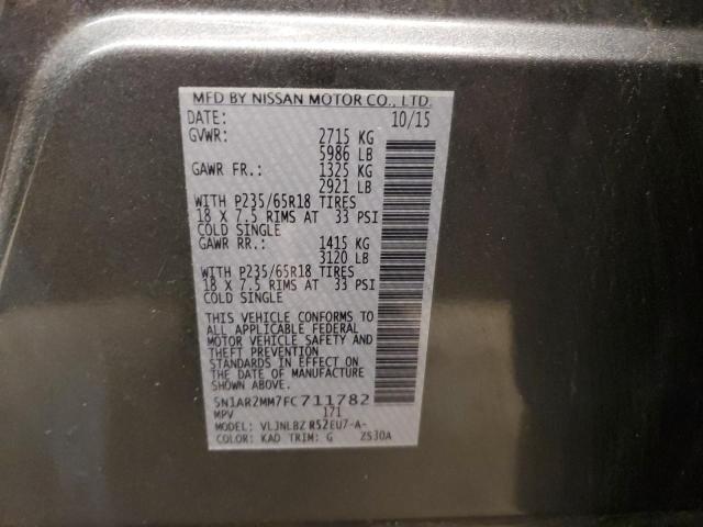 5N1AR2MM7FC711782 - 2015 NISSAN PATHFINDER S GRAY photo 13