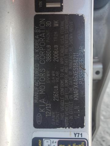 KNAFX4A6XE5184211 - 2014 KIA FORTE LX SILVER photo 12