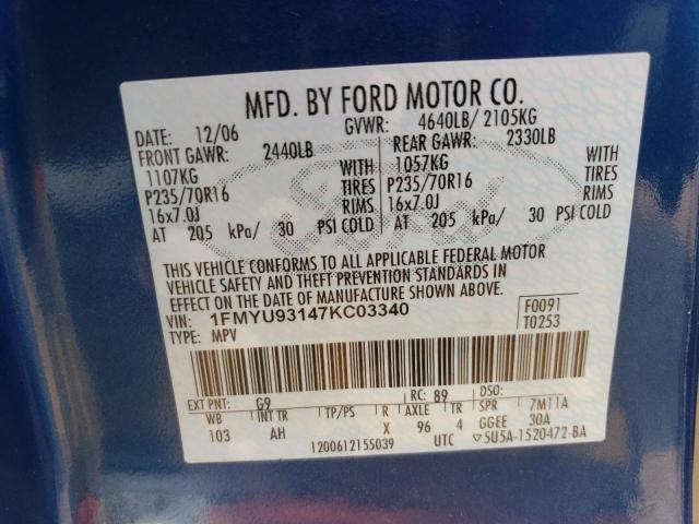 1FMYU93147KC03340 - 2007 FORD ESCAPE XLT BLUE photo 13