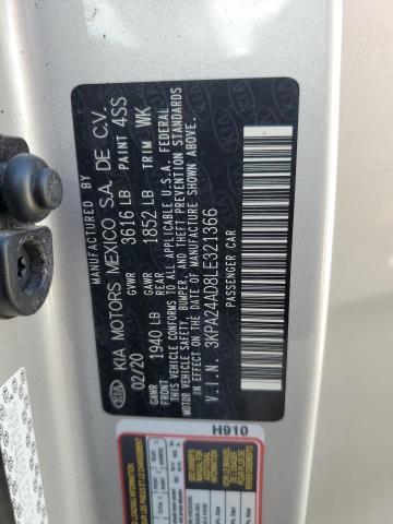 3KPA24AD8LE321366 - 2020 KIA RIO LX SILVER photo 12