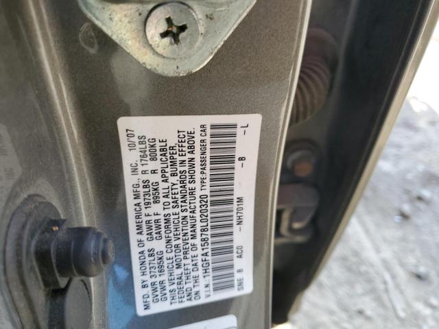 1HGFA15878L020320 - 2008 HONDA CIVIC EX GRAY photo 12