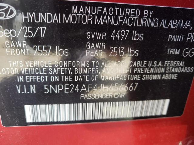 5NPE24AF4JH656667 - 2018 HYUNDAI SONATA SE RED photo 12