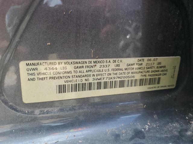 3VWEF71K97M200506 - 2007 VOLKSWAGEN JETTA WOLFSBURG 灰色 照片 12