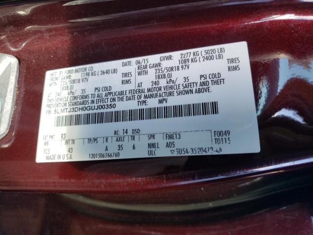 5LMTJ3DH0GUJ00350 - 2016 LINCOLN MKC RESERVE 栗色 照片 13