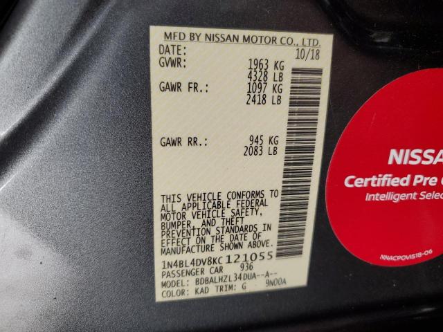 1N4BL4DV8KC121055 - 2019 NISSAN ALTIMA SV GRAY photo 12