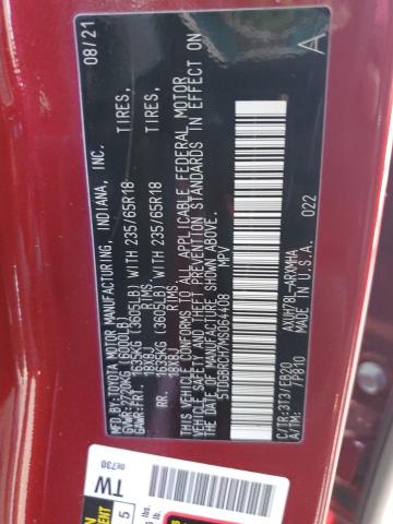 5TDGBRCH7MS064408 - 2021 TOYOTA HIGHLANDER HYBRID XLE RED photo 13