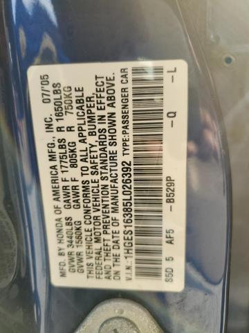 1HGES16385L026392 - 2005 HONDA CIVIC DX VP Blau Foto 12