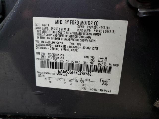 MAJ6S3GL5KC298266 - 2019 FORD ECOSPORT SE GRAY photo 13