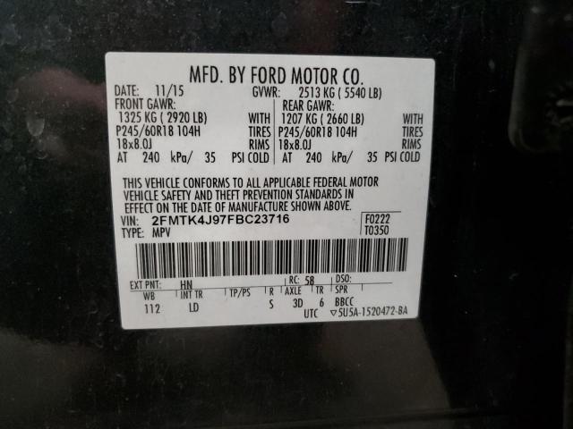 2FMTK4J97FBC23716 - 2015 FORD EDGE SEL CHARCOAL photo 12