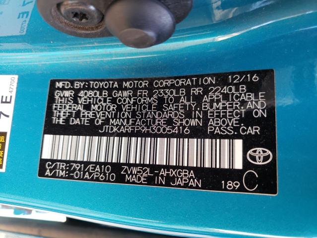 JTDKARFP9H3005416 - 2017 TOYOTA PRIUS PRIM 蓝色 照片 13