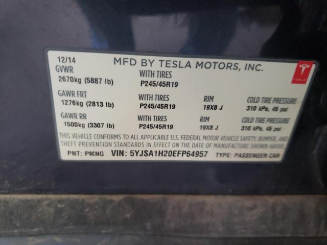 5YJSA1H20EFP64957 - 2014 TESLA MODEL S ნაცრისფერი ფოტო 12