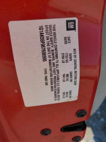 1G1AK55F967606995 - 2006 CHEVROLET COBALT LS RED photo 12