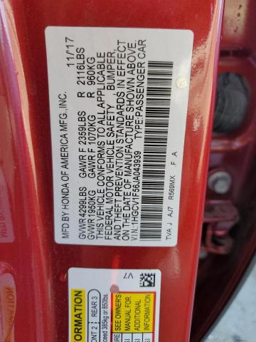 1HGCV1F56JA043939 - 2018 HONDA ACCORD EXL RED photo 12