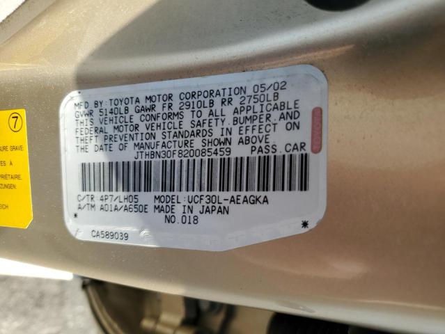 JTHBN30F820085459 - 2002 LEXUS LS 430 GOLD photo 12