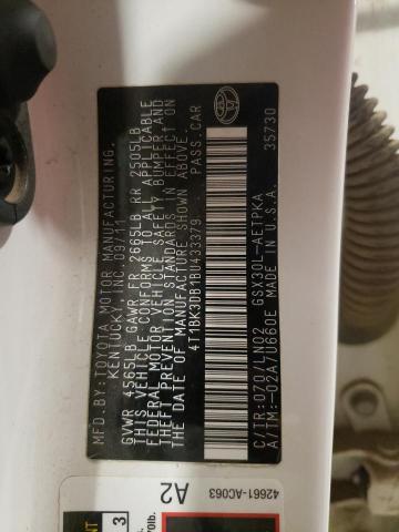 4T1BK3DB1BU433379 - 2011 TOYOTA AVALON BASE 白色 照片 12