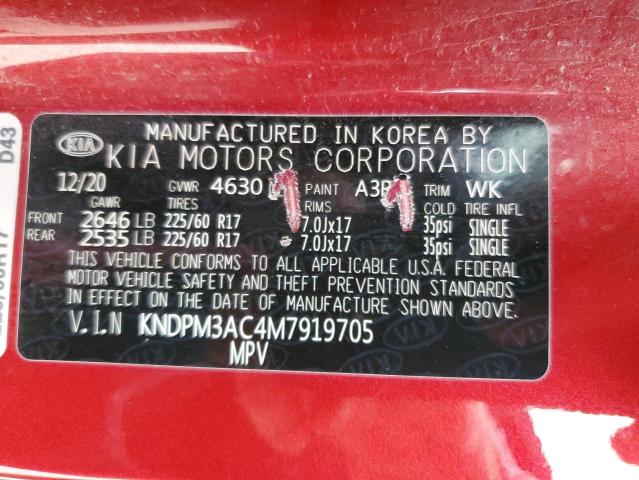 KNDPM3AC4M7919705 - 2021 KIA SPORTAGE LX RED photo 13