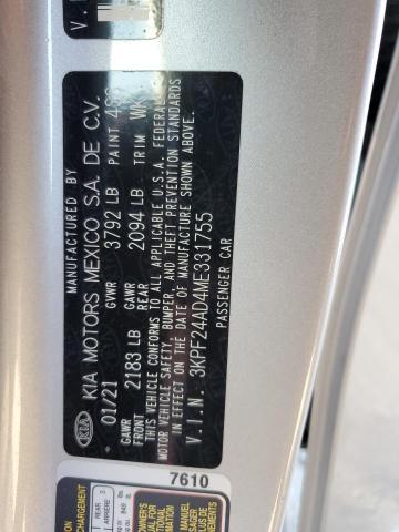 3KPF24AD4ME331755 - 2021 KIA FORTE FE SILVER photo 13