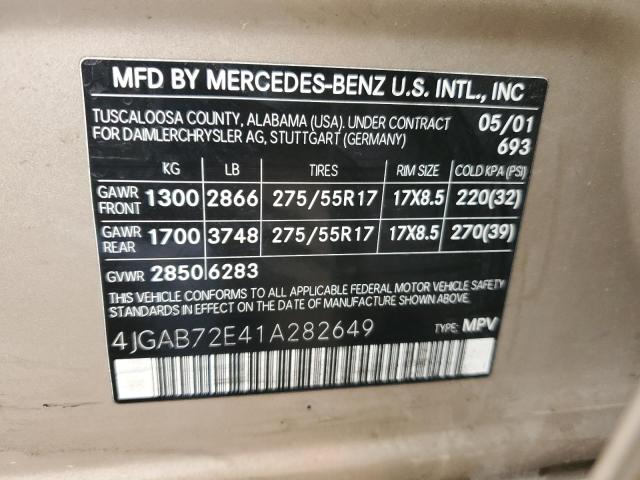 4JGAB72E41A282649 - 2001 MERCEDES-BENZ ML 430 TAN photo 13