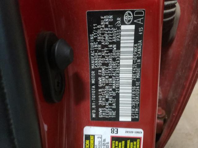 2T1BU4EEXBC743380 - 2011 TOYOTA COROLLA BASE RED photo 12