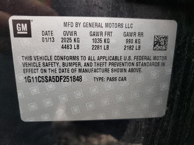 1G11C5SA5DF251848 - 2013 CHEVROLET MALIBU 1LT 黑色 照片 12