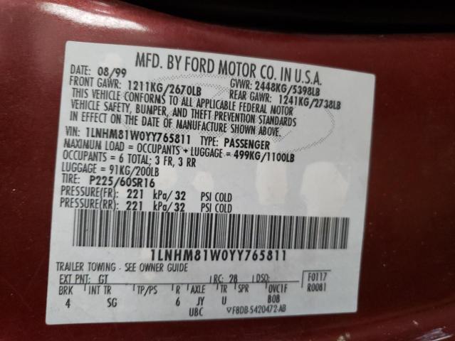 1LNHM81W0YY765811 - 2000 LINCOLN TOWN CAR EXECUTIVE MAROON photo 12