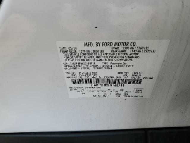 1FAHP2F8XEG168711 - 2014 FORD TAURUS LIMITED WHITE photo 12