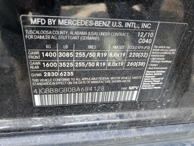 4JGBB8GB0BA684128 - 2011 MERCEDES-BENZ ML 350 4MATIC BLACK photo 13