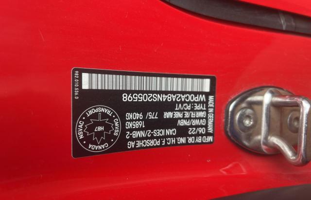 WP0CA2A84NS205598 - 2022 PORSCHE BOXSTER BASE RED photo 10