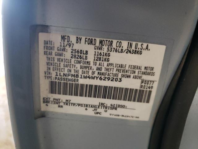 1LNFM81W4WY629203 - 1998 LINCOLN TOWN CAR EXECUTIVE BLUE photo 12