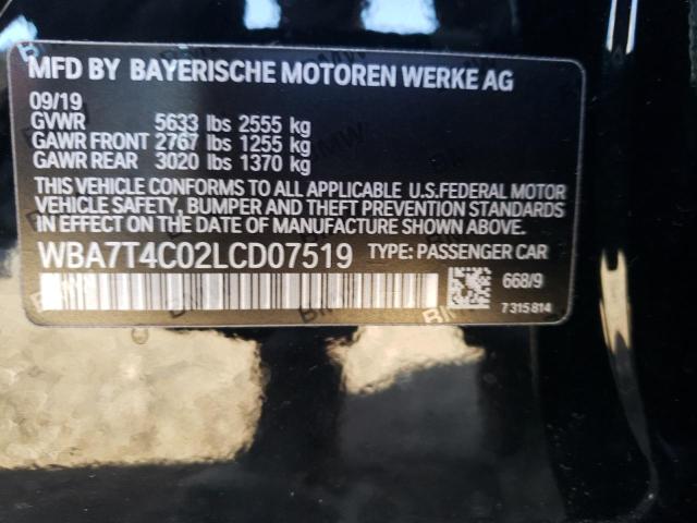 WBA7T4C02LCD07519 - 2020 BMW 740 XI BLACK photo 12