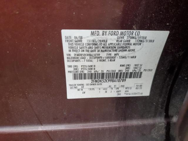 2FMDK52C99BA10789 - 2009 FORD FLEX SEL BURGUNDY photo 13