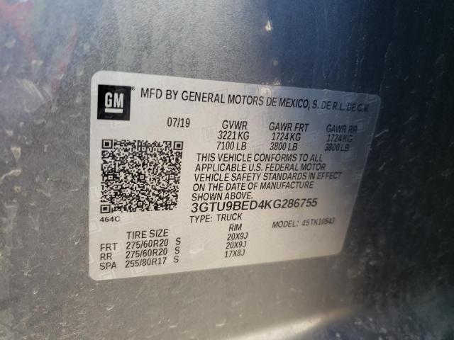 3GTU9BED4KG286755 - 2019 GMC SIERRA K1500 SLE GRAY photo 12