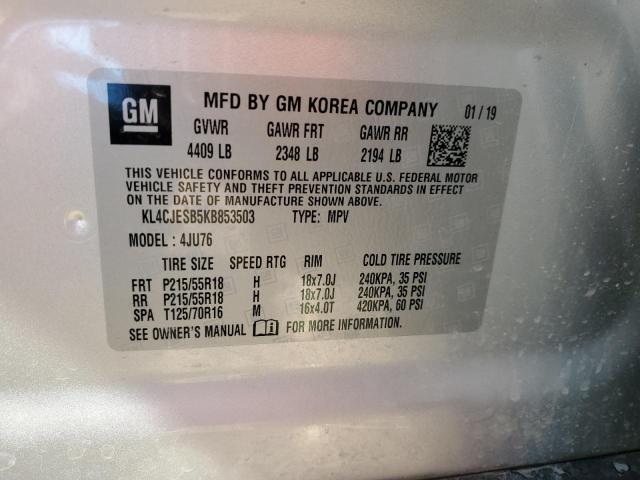 KL4CJESB5KB853503 - 2019 BUICK ENCORE PREFERRED SILVER photo 13