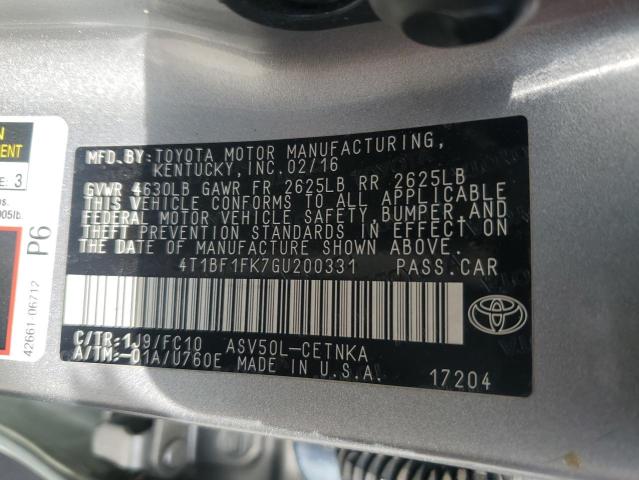 4T1BF1FK7GU200331 - 2016 TOYOTA CAMRY LE SILVER photo 12