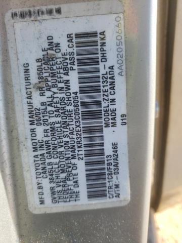 2T1KR32EX3C058054 - 2003 TOYOTA COROLLA MA XR SILVER photo 12