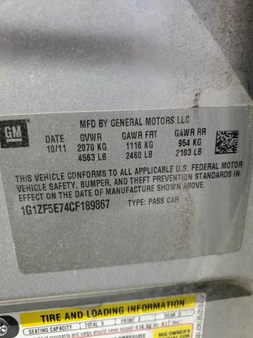 1G1ZF5E74CF189867 - 2012 CHEVROLET MALIBU 3LT ვერცხლისფერი ფოტო 13