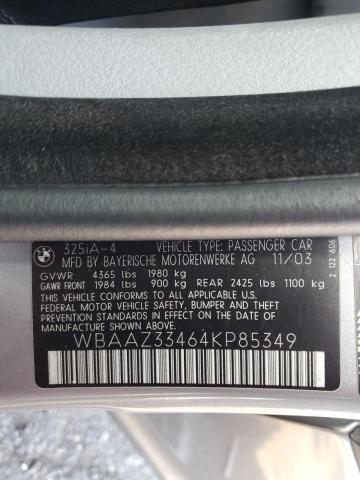 WBAAZ33464KP85349 - 2004 BMW 325 IS SULEV SILVER photo 12