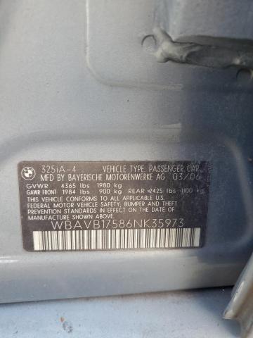 WBAVB17586NK35973 - 2006 BMW 325 I AUTOMATIC BLUE photo 12