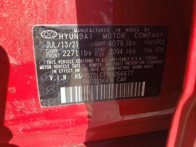 KMHC75LC6NU266677 - 2022 HYUNDAI IONIQ SE RED photo 12