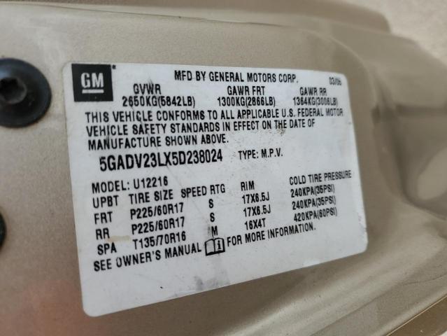 5GADV23LX5D238024 - 2005 BUICK TERRAZA CX TAN photo 13