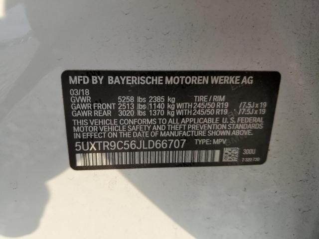 5UXTR9C56JLD66707 - 2018 BMW X3 XDRIVE30I WHITE photo 12