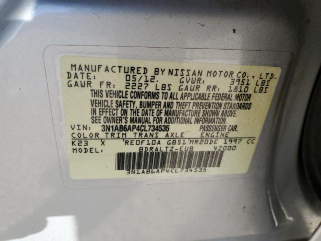 3N1AB6AP4CL734535 - 2012 NISSAN SENTRA 2.0 SILVER photo 12