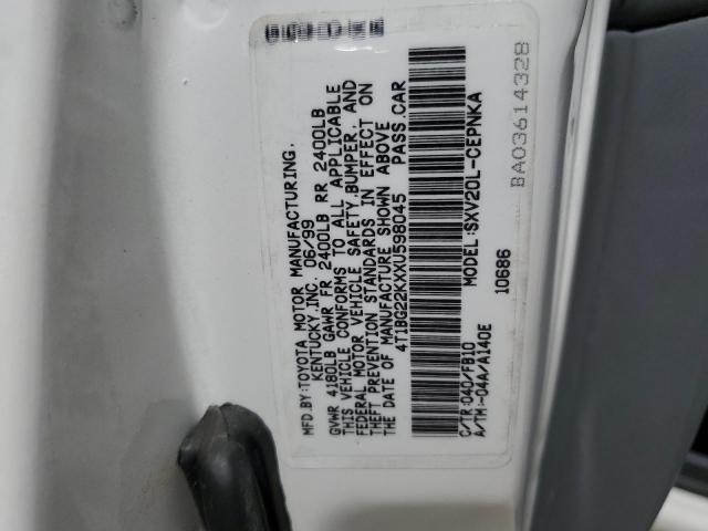 4T1BG22KXXU598045 - 1999 TOYOTA CAMRY CE WHITE photo 12